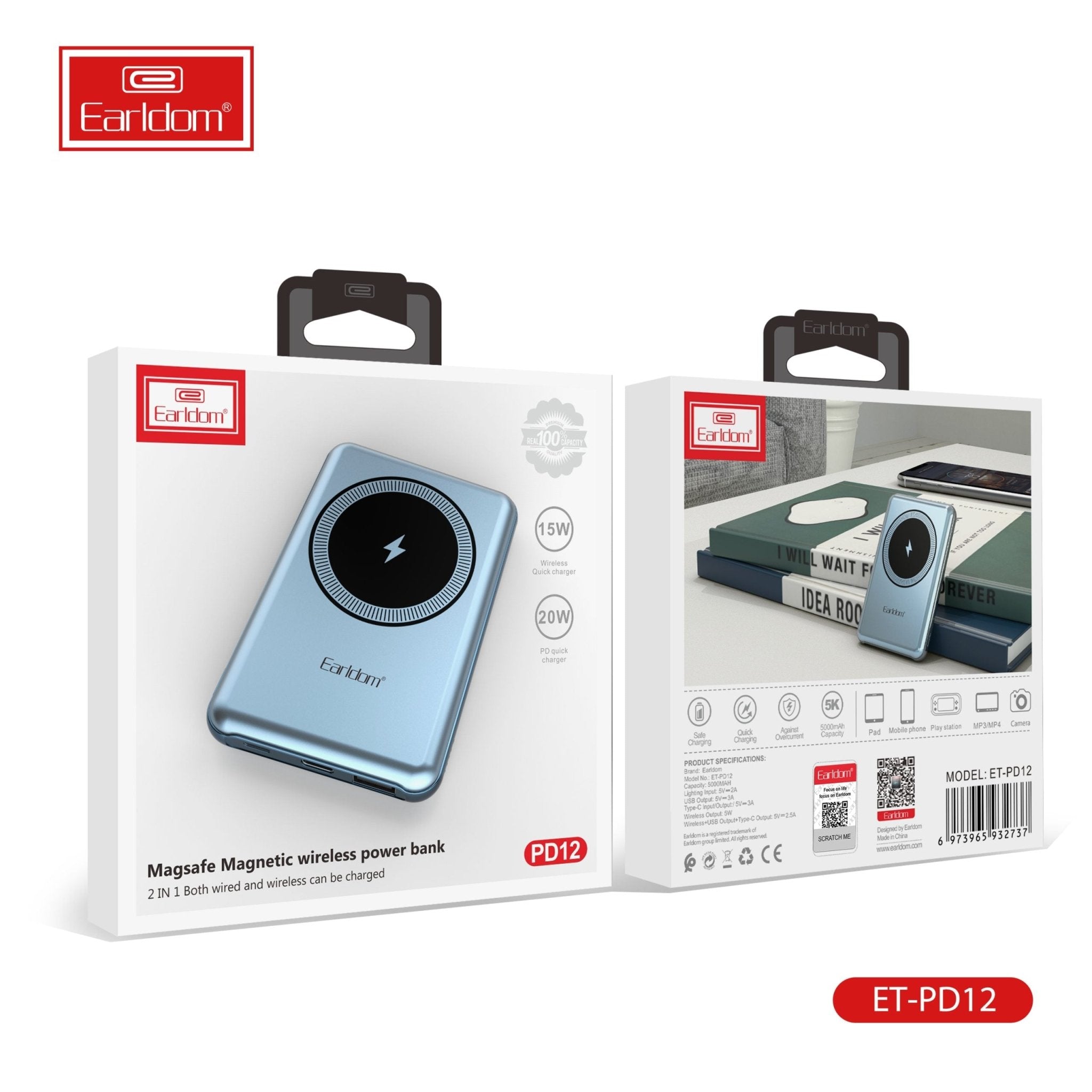 Earldom® PD12 Magsafe Magnetic Wireless Power Bank 5000mAh | KuwaitCavarat